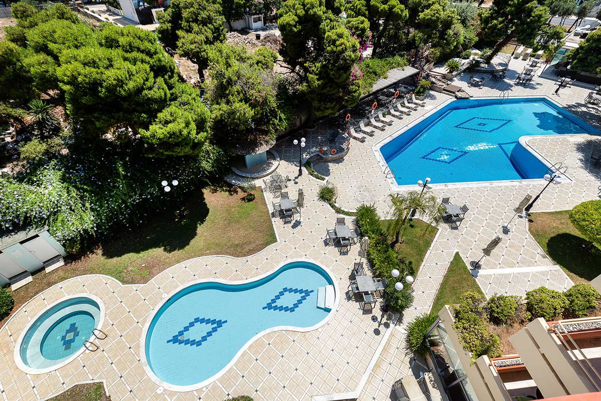 Our hotel from distance, with the pool, the childrens pool and the jacuzzi
